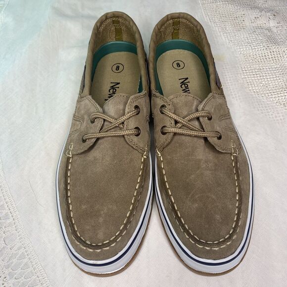 NEWPORTS Boat Shoes Suede Nubuck Lace Up Loafers Rubber Soles Mens 8 Tan Brown - Picture 6 of 8